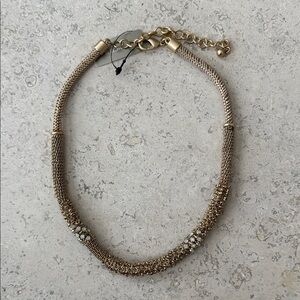 Chico's Gold Mesh Necklace with Crystal Accents